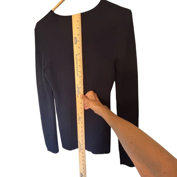 Theory Mizri Women's Black Ribbed Long Sleeve Sweater Size L 100% Merino Wool - Picture 5 of 10